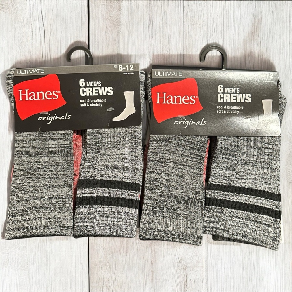 Hanes Originals Athletic Mens Crew Length Socks 6-12 Assorted Colors 12 PAIRS